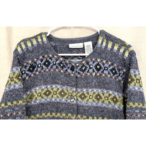 Croft & Barrows Women's Cardigan Blue Multicolor Fair Isle Sweater Size 1XL Boho - Picture 11 of 16